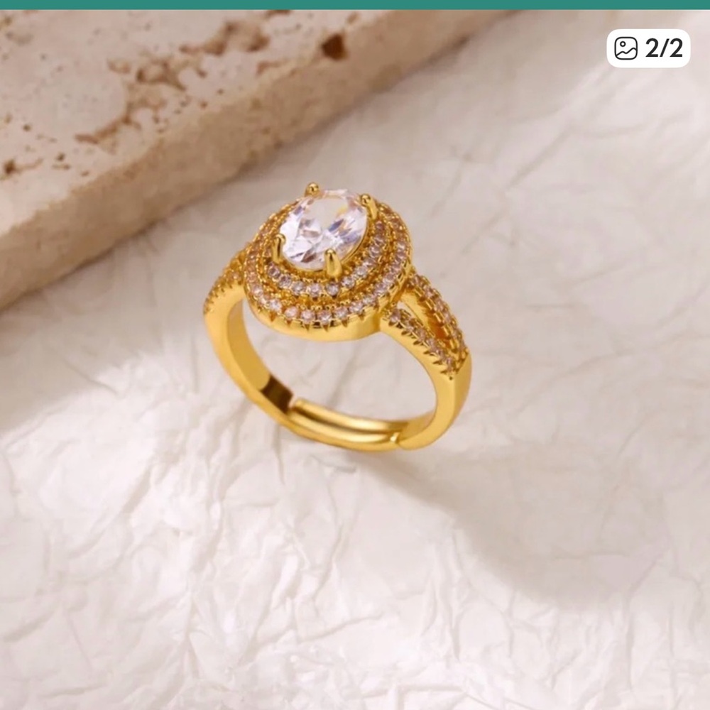Gold PVD Coated Adjustable Halo Ring - Women Jewelry